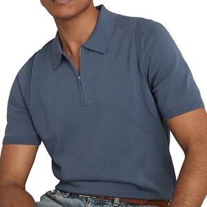 REISS Berkley Slim Fit Quarter Zip Knit Polo Shirt - Airforce Blue M